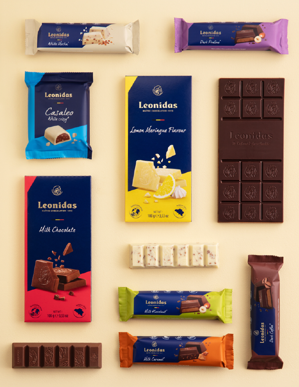 an assortment of Leonidas chocolate blocks