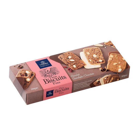 Biscuits 100 g with almonds white, milk and dark chocolate